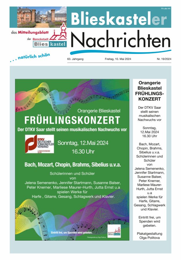 Blieskasteler Nachrichten  Titelblatt 19/2024