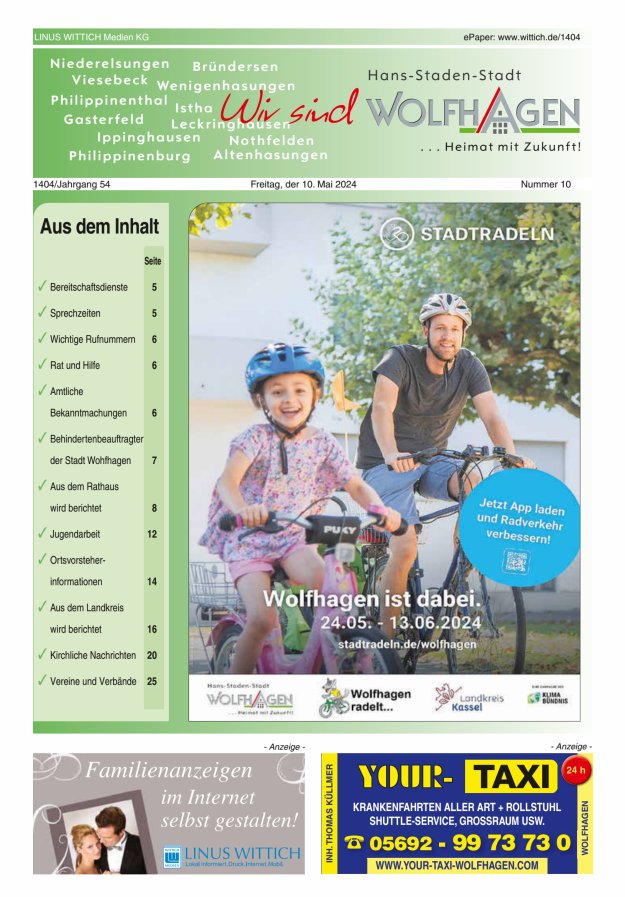 Wolfhager Stadtanzeiger Titelblatt 10/2024