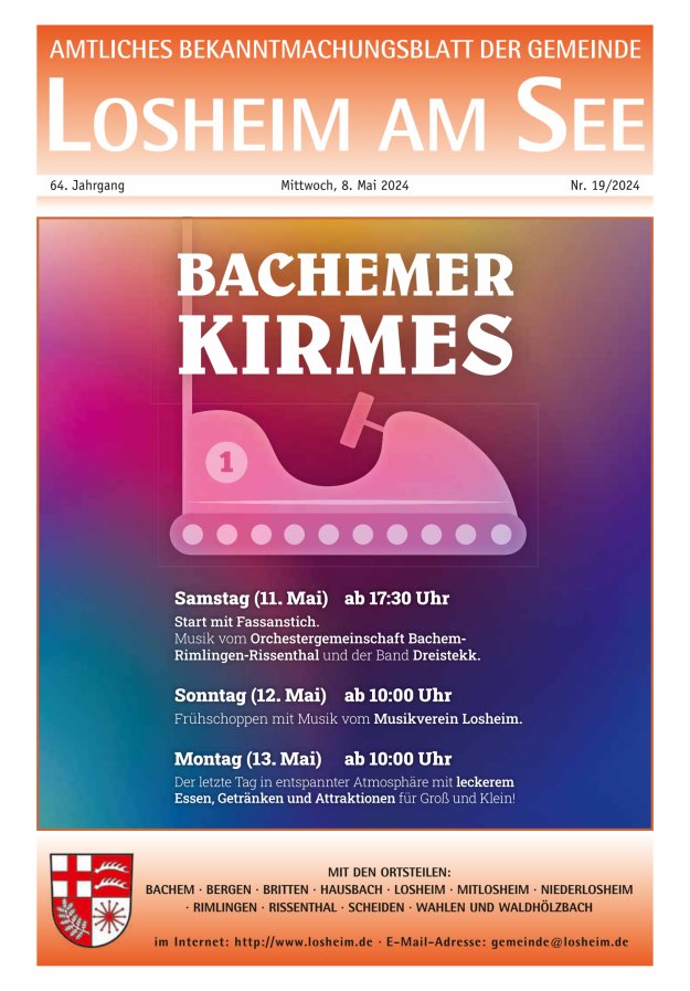 Amtliches Bekanntmachungsblatt der Gemeinde Losheim am See Titelblatt 19/2024
