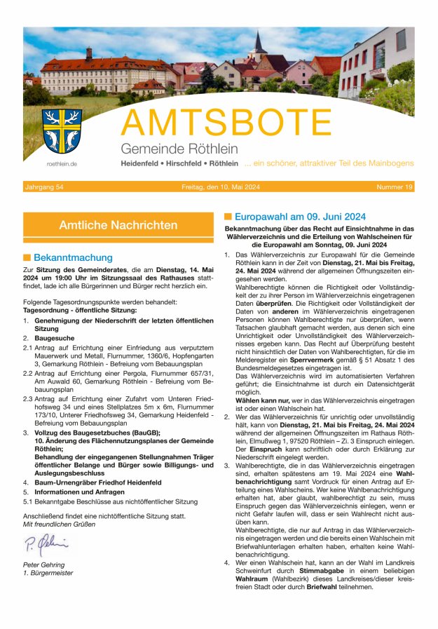 Amtsbote der Großgemeinde Röthlein Titelblatt 19/2024