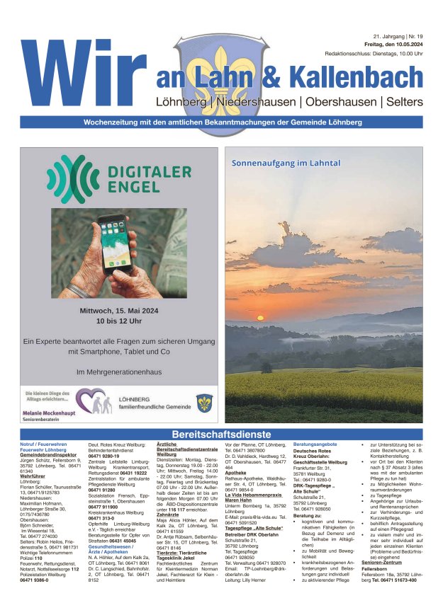 Amtliches Mitteilungsblatt der Gemeinde Löhnberg Titelblatt 19/2024