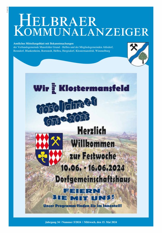 Helbraer Kommunalanzeiger – Amtliches Mitteilungsblatt mit Bekanntmachungen Titelblatt 05/2024