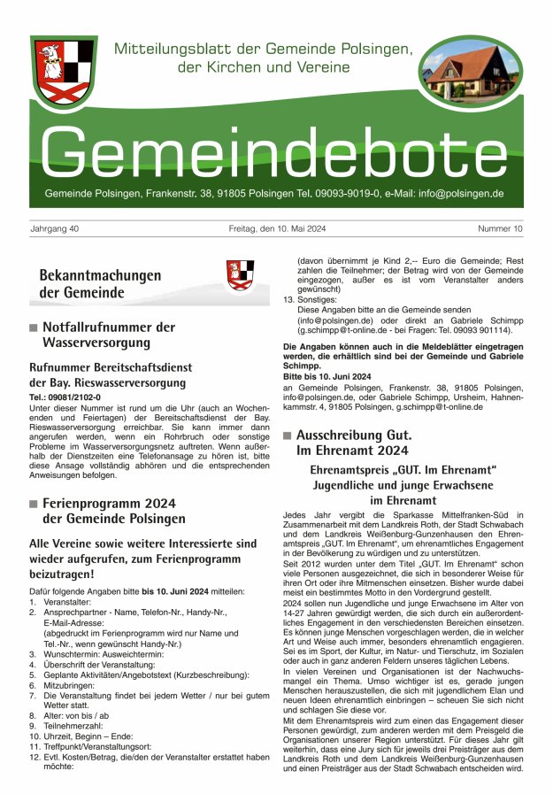 Polsingen - Der Gemeindebote Titelblatt 10/2024