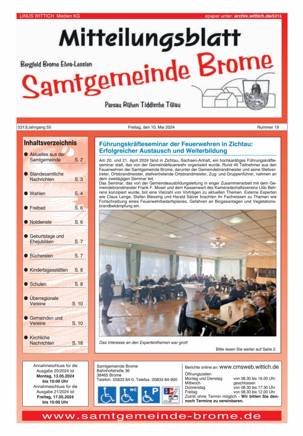 Mitteilungsblatt der Samtgemeinde Brome Titelblatt 19/2024