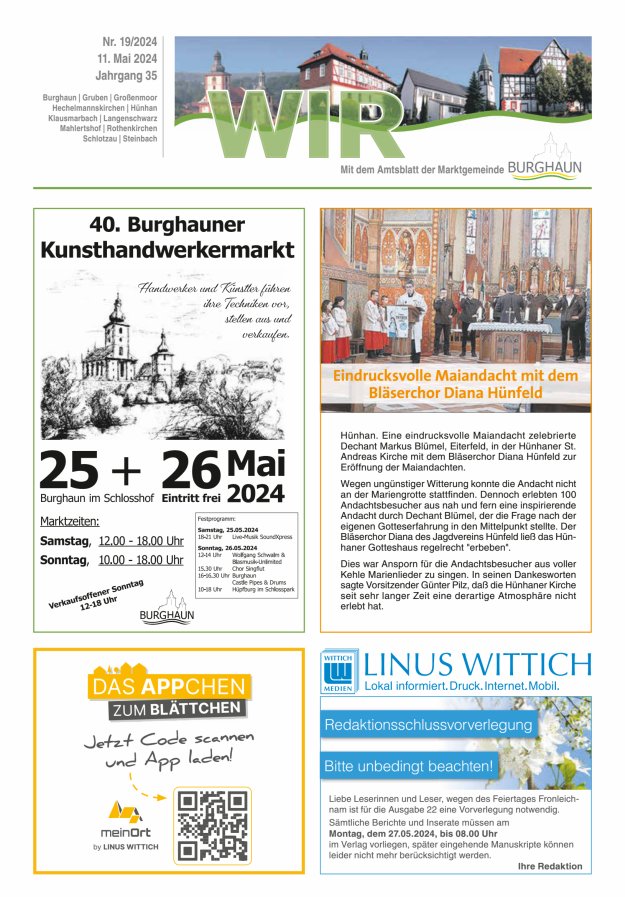 WIR - mit Amtsblatt der Marktgemeinde Burghaun Titelblatt 19/2024
