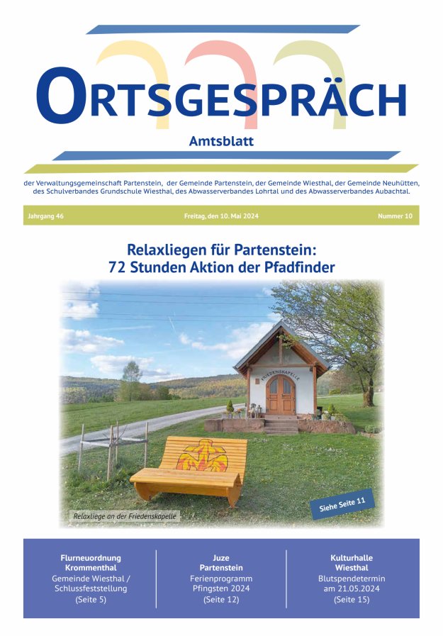 Ortsgespräch - Amtsblatt der VG Partenstein und ihrer Körperschaften Titelblatt 10/2024