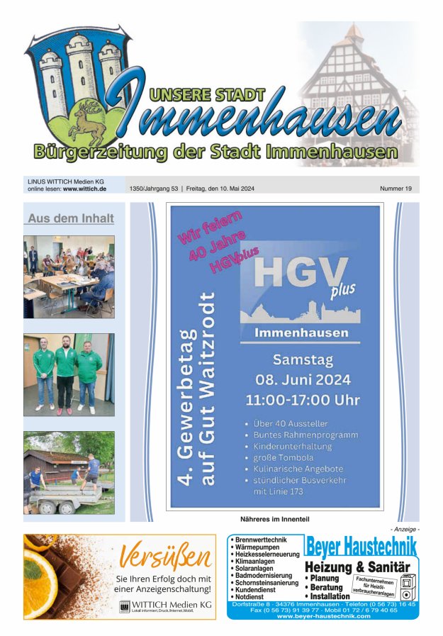 Unsere Stadt Immenhausen Titelblatt 19/2024