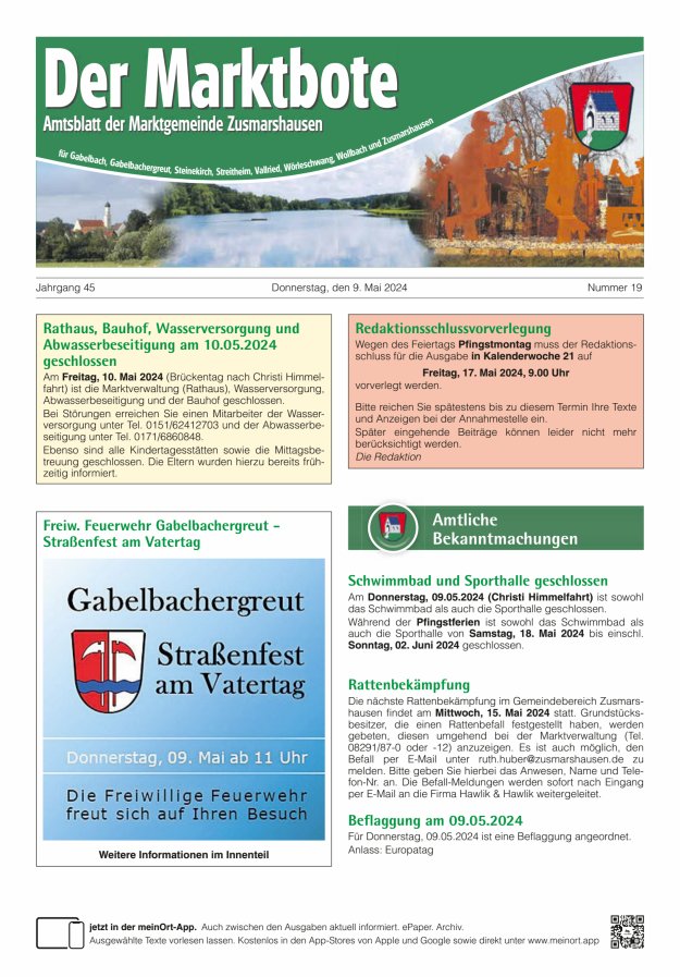 Zusmarshausen - Der Marktbote Titelblatt 19/2024