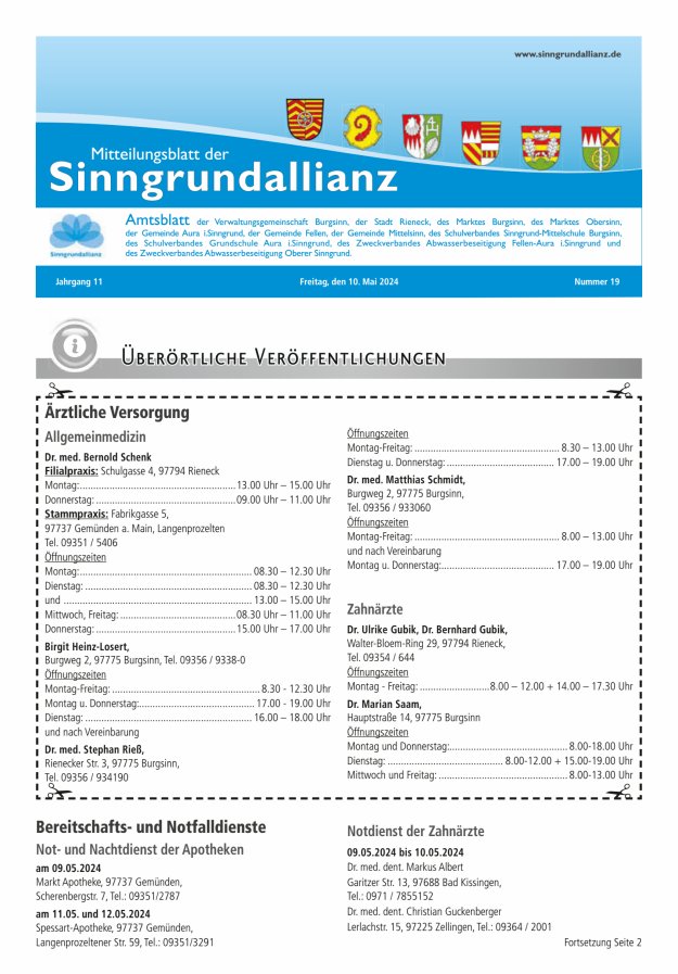 Mitteilungsblatt der Sinngrundallianz Titelblatt 19/2024