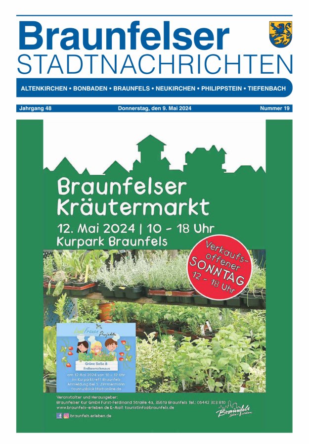 Braunfelser Stadtnachrichten Titelblatt 19/2024