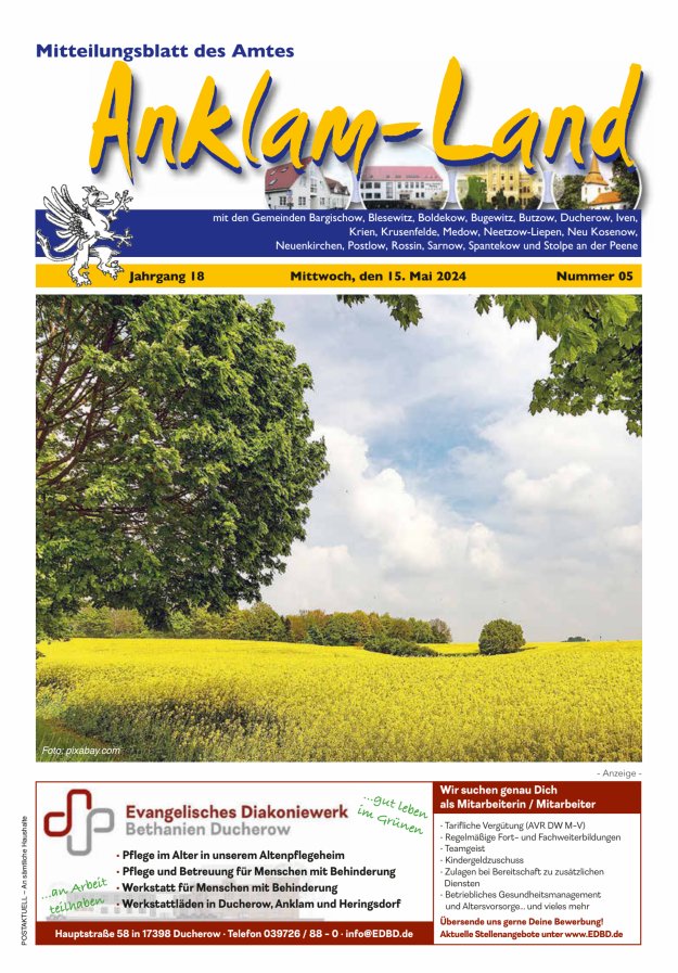 Mitteilungsblatt des Amtes Anklam-Land Titelblatt 05/2024