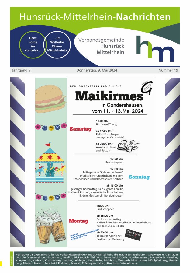Hunsrück-Mittelrhein Nachrichten Ausgabe Emmelshausen Titelblatt 19/2024