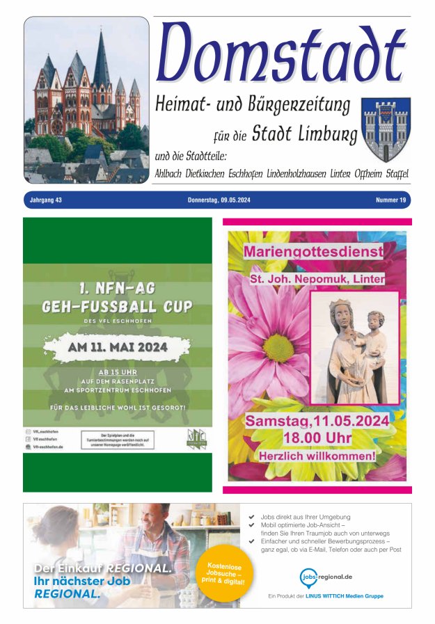Domstadt - Heimat- und Bürgerzeitung für die Stadt Limburg Titelblatt 19/2024