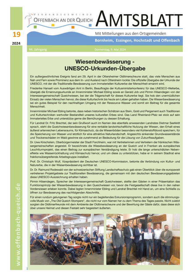 Amtsblatt VG Offenbach an der Queich Titelblatt 19/2024