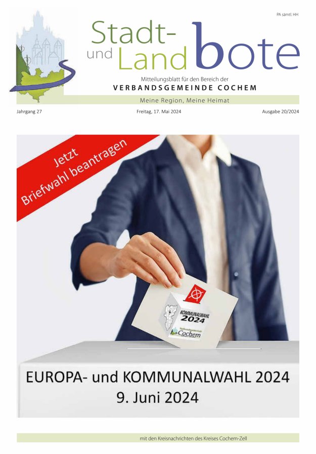 Stadt- und Landbote VG Cochem Titelblatt 20/2024