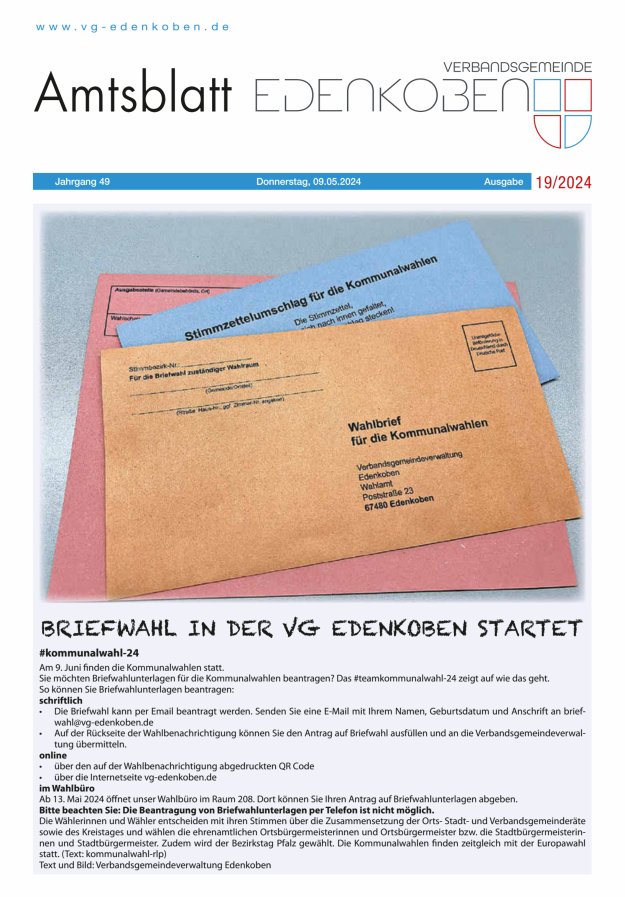 Amtsblatt VG Edenkoben Titelblatt 19/2024