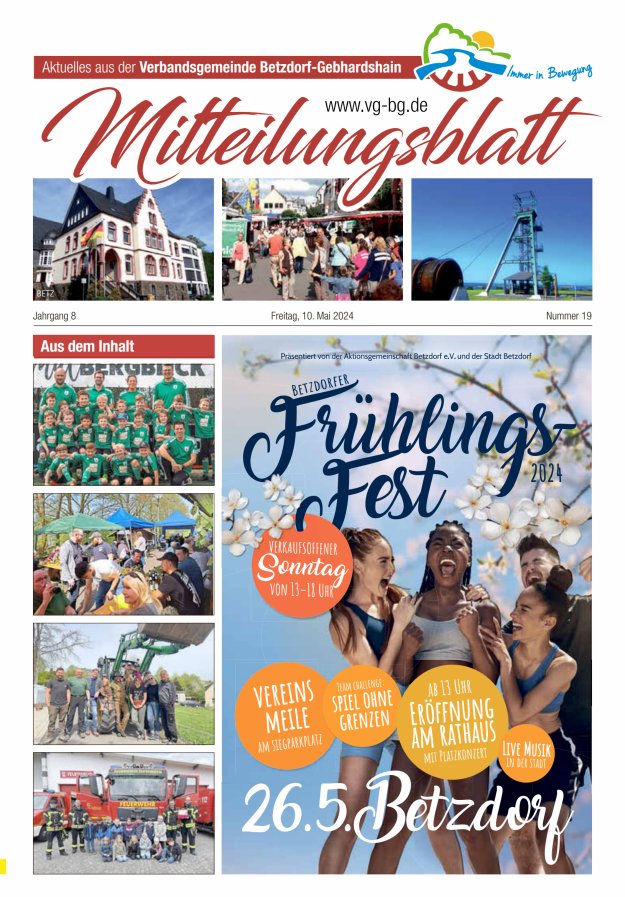Aktuelles aus der VG Betzdorf-Gebhardshain, Ausgabe Betzdorf Titelblatt 19/2024