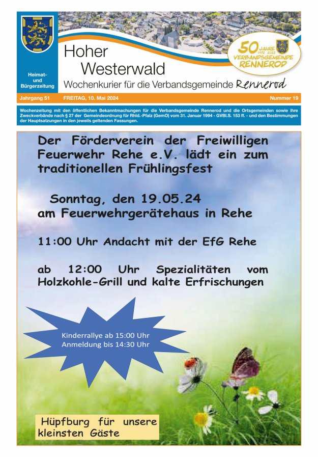 Hoher Westerwald - Wochenkurier für die Verbandsgemeinde Rennerod Titelblatt 19/2024