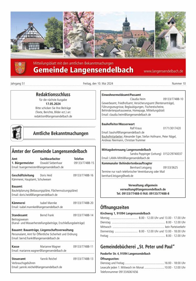 Mitteilungsblatt - Gemeinde Langensendelbach Titelblatt 10/2024