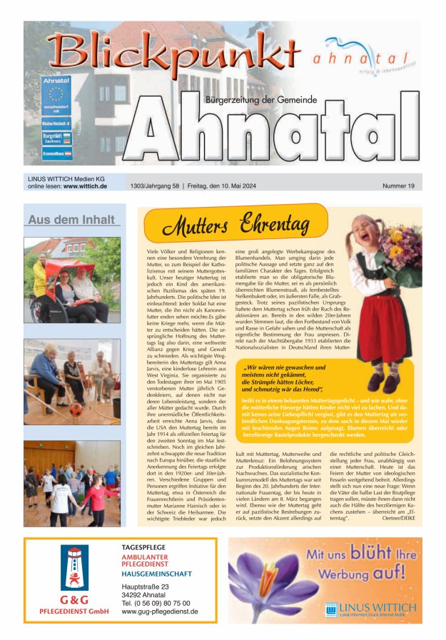 Blickpunkt Ahnatal Titelblatt 19/2024