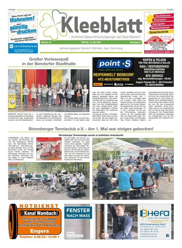 Kleeblatt - Amtliches Bekanntmachungsorgan der Stadt Bendorf Titelblatt 19/2024
