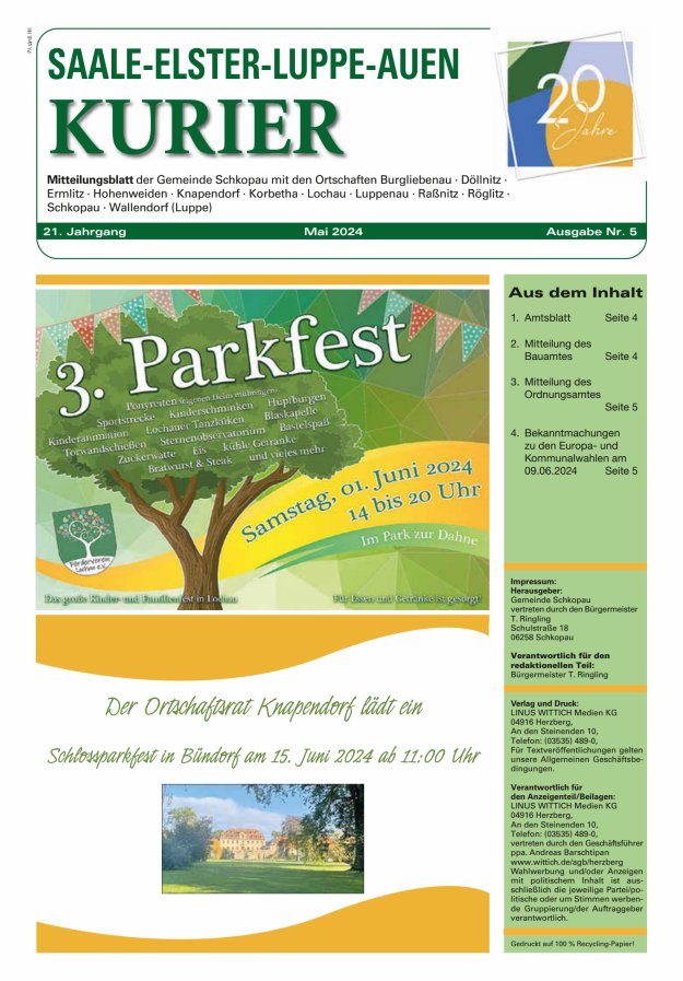 Saale-Elster-Luppe-Auen-Kurier Titelblatt 05/2024