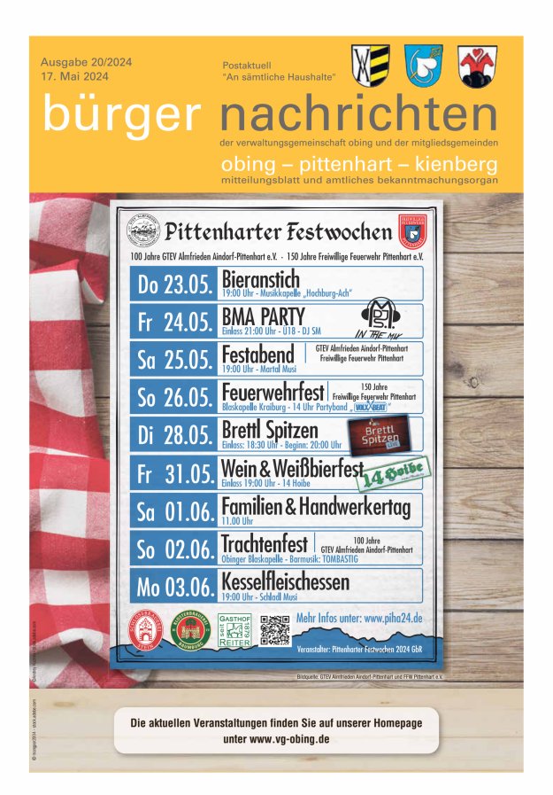 Bürger Nachrichten Obing Pittenhart Kienberg Titelblatt 20/2024