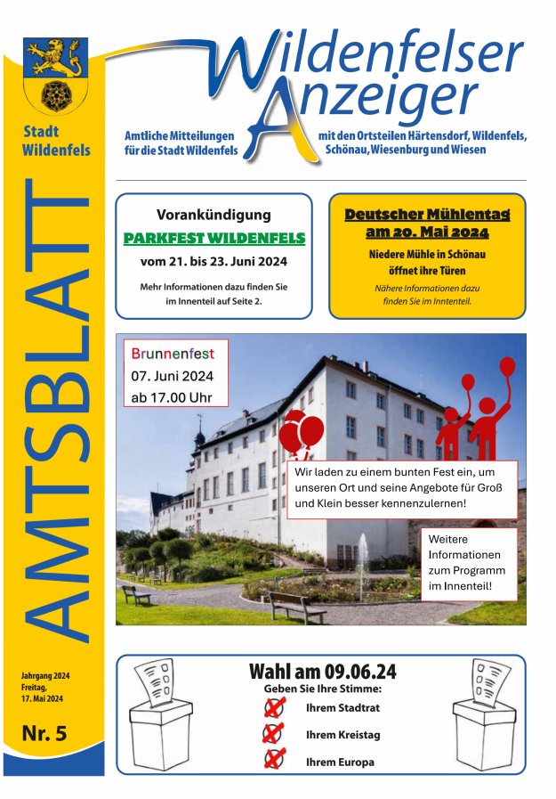 Wildenfelser Anzeiger Titelblatt 05/2024