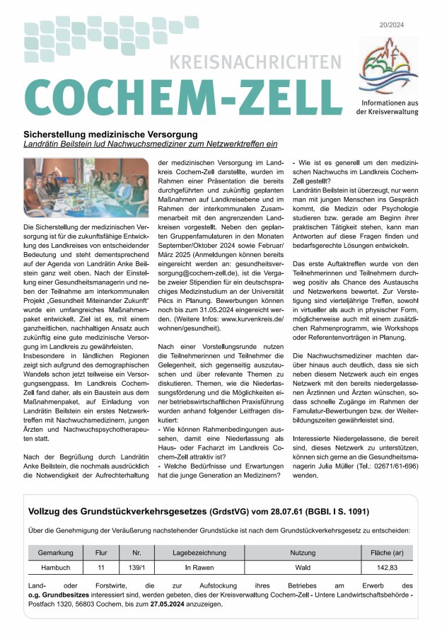 Kreisnachrichten Cochem-Zell Titelblatt 20/2024