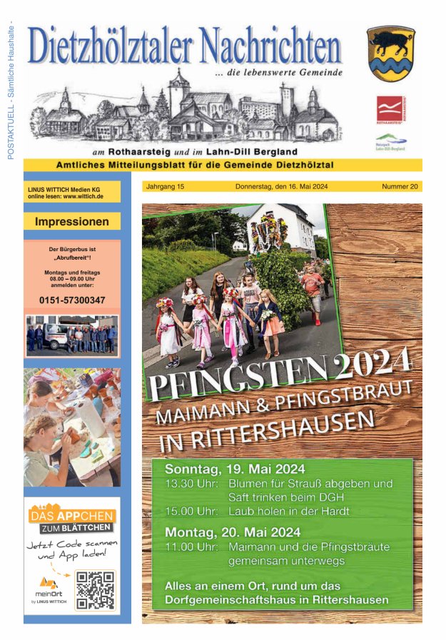 Dietzhölztaler Nachrichten Titelblatt 20/2024