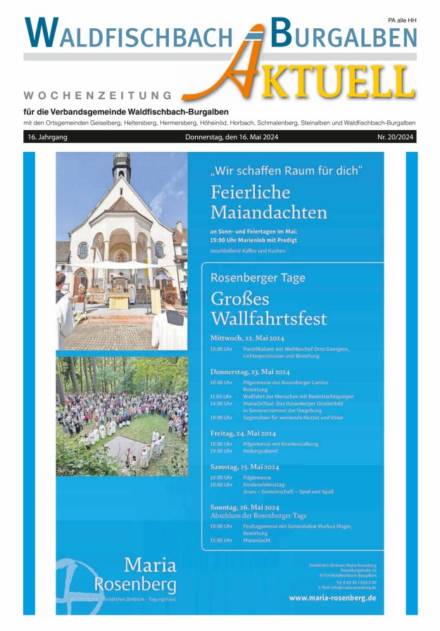 Amtsblatt der Verbandsgemeinde Waldfischbach-Burgalben Titelblatt 20/2024