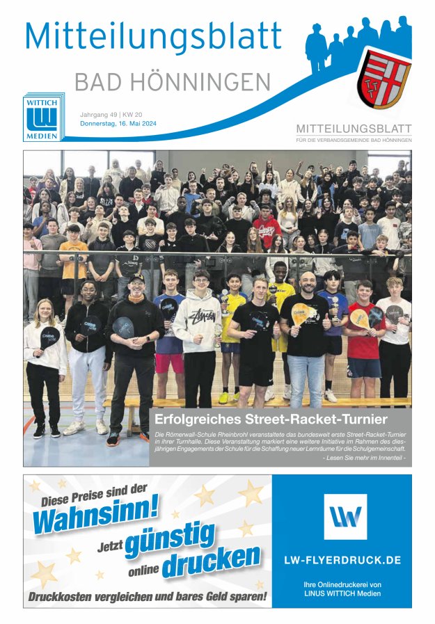 Mitteilungsblatt für den Bereich der Verbandsgemeinde Bad Hönningen Titelblatt 20/2024