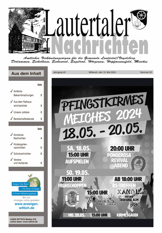 Lautertaler Nachrichten Titelblatt 20/2024