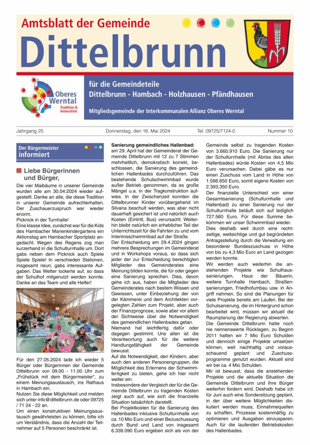 Amtsblatt der Gemeinde Dittelbrunn Titelblatt 10/2024