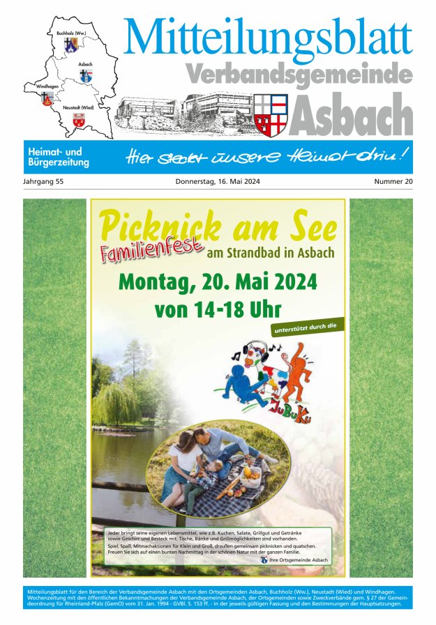 Mitteilungsblatt Verbandsgemeinde Asbach Titelblatt 20/2024