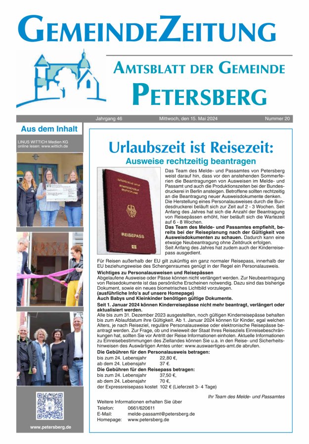 Amtsblatt Blickpunkt Petersberg Titelblatt 20/2024