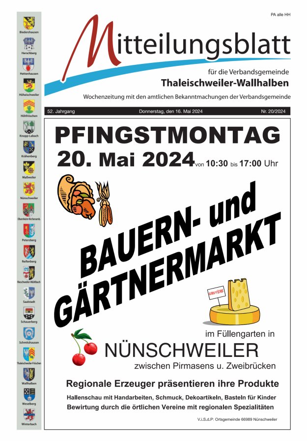Mitteilungsblatt VG Thaleischweiler-Wallhalben Titelblatt 20/2024