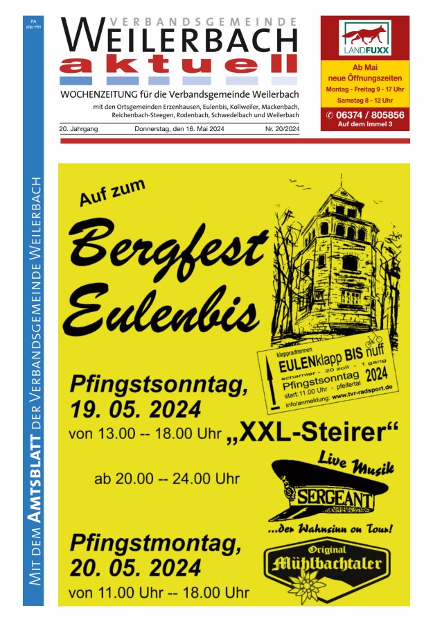 Verbandsgemeinde Weilerbach aktuell Titelblatt 20/2024