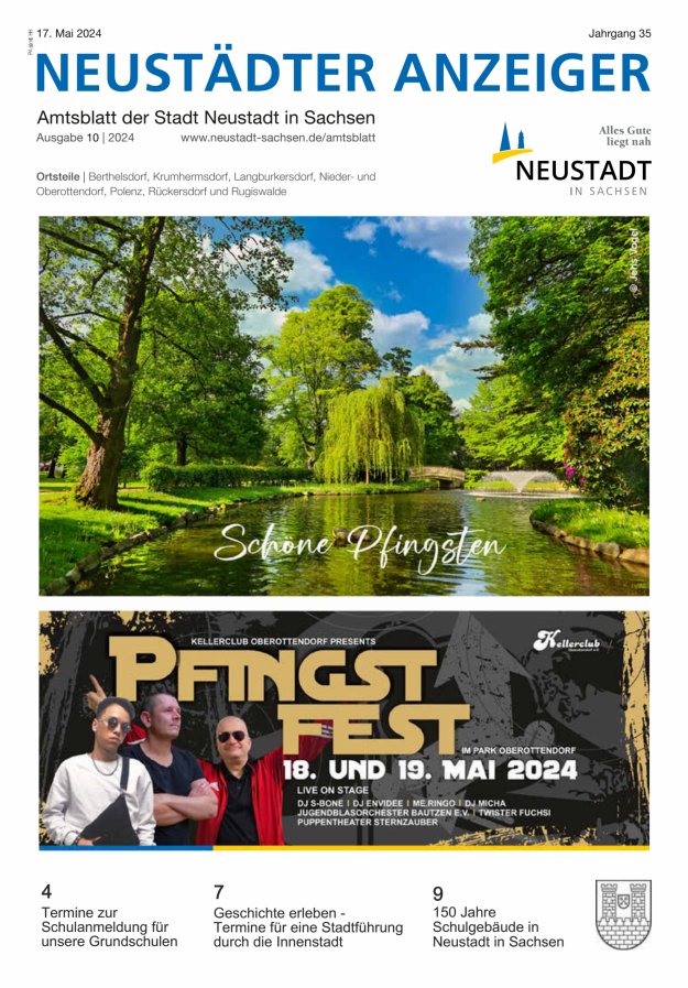 Neustädter Anzeiger - Amts- und Heimatblatt der Stadt Neustadt in Sachsen Titelblatt 10/2024