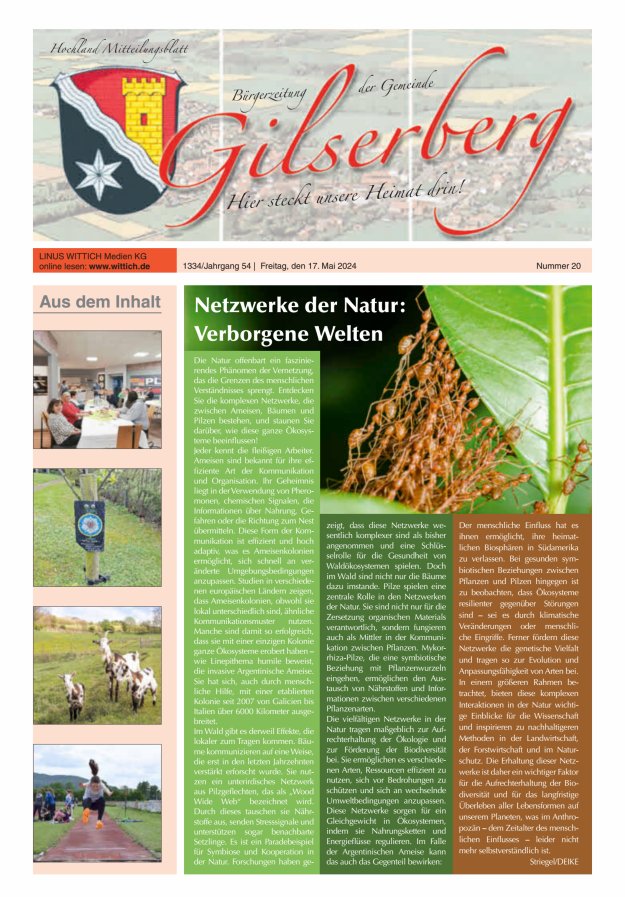 Hochland Mitteilungsblatt Gilserberg Titelblatt 20/2024