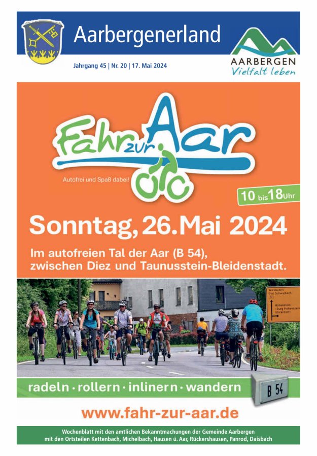 Aarbergenerland - Wochenblatt mit den amtlichen Bekanntmachungen Titelblatt 20/2024