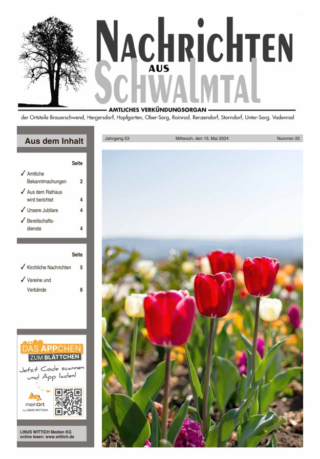 Nachrichten aus Schwalmtal Titelblatt 20/2024