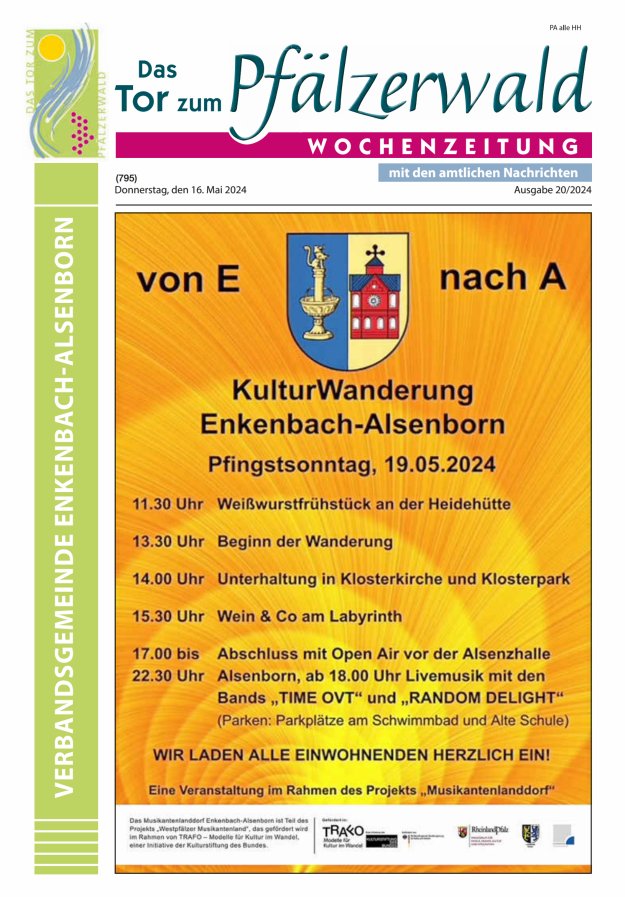 Das Tor zum Pfälzer Wald - VG Enkenbach-Alsenborn Titelblatt 20/2024