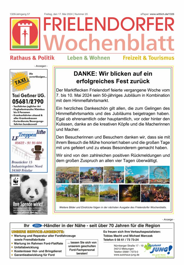 Frielendorfer Wochenblatt Titelblatt 20/2024