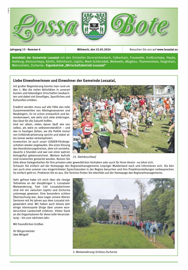 Amtsblatt Lossa Bote - Gemeinde Lossatal mit den Ortsteilen Titelblatt 06/2024