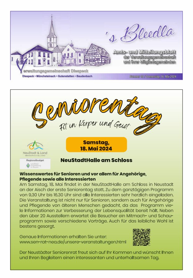 Amts- und Mitteilungsblatt VGem Diespeck Titelblatt 20/2024