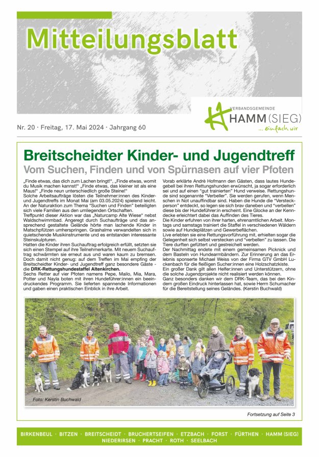 Mitteilungsblatt Hamm (Sieg) Titelblatt 20/2024