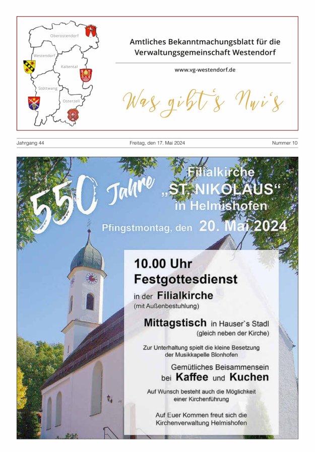 Was gibt's Nui's Amtliches Bekanntmachungsblatt für die VG Westendorf Titelblatt 10/2024
