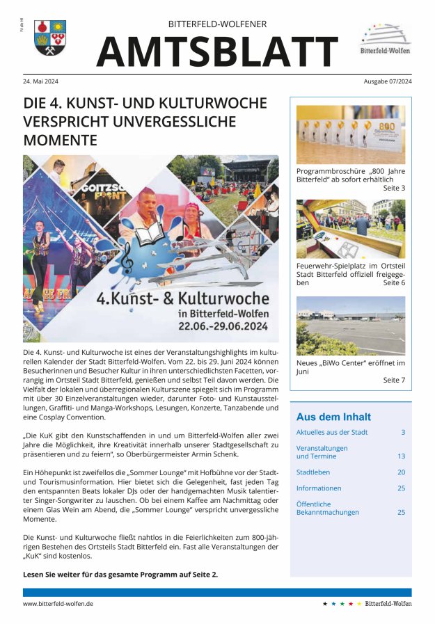 Bitterfeld-Wolfener Amtsblatt Titelblatt 07/2024