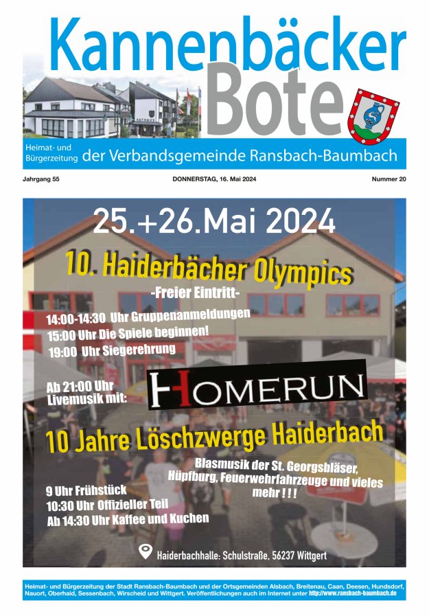 Kannenbäcker-Bote der Verbandsgemeinde Ransbach-Baumbach Titelblatt 20/2024